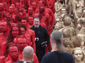 Photographer Spencer Tunick in the thick of his Ring image installation