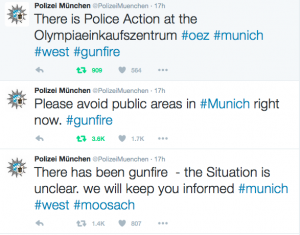 Screen shot of Munich Police Twitter feed during the shooting at the OEZ 22 July 2016
