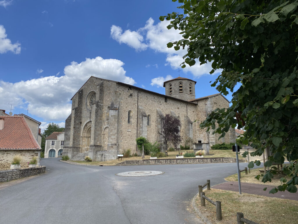 View of 12th century church in Bussière-Badil